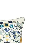 carol & frank Pippa Indigo Embroidered Pillow Multi 14" x 22" Rectangle Soft Woven Pillow For Couch Sofa Bed Chair Cotton