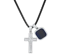 Steeltime Men's Silver-Tone Lords Prayer Cross & Square Pendant Necklace, 24"