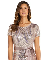 R & M Richards Women's Sequin Embellished Short-Sleeve Gown