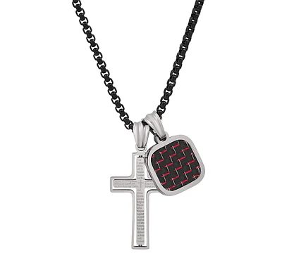 Steeltime Men's Silver-Tone Lords Prayer Cross & Square Pendant Necklace, 24"
