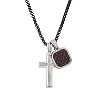 Steeltime Men's Silver-Tone Lords Prayer Cross & Square Pendant Necklace, 24"