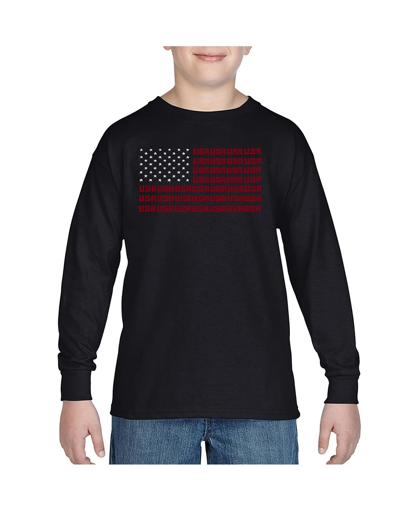 Boy's Word Art Long Sleeve - Usa Flag