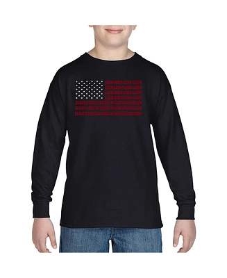 Boy's Word Art Long Sleeve - Usa Flag