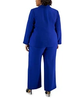 Tahari Asl Plus Size One Button Blazer Knit Top Wide Leg Pants