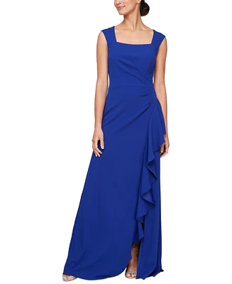 Alex Evenings Women's Ruffled Square-Neck Sleeveless Gown