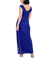 Connected Petite Sleeveless Embellished Lace Gown