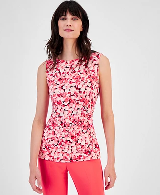 Anne Klein Women's Printed Side-Pleated Sleeveless Top, Created for Macy's