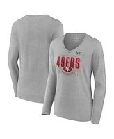 Women's Fanatics Heather Gray San Francisco 49ers Super Bowl Lviii Quick Pass Long Sleeve V-Neck T-shirt