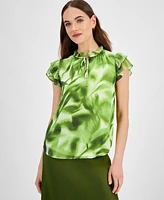 Anne Klein Women's Printed Ruffled Tie-Neck Blouse