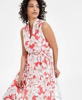 Anne Klein Women's Sleeveless Floral-Print Tiered Midi Dress