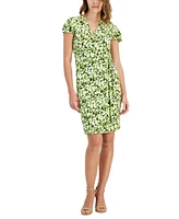 Anne Klein Women's Faux-Wrap Flutter-Sleeve Floral-Print Dress