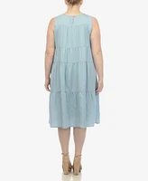 White Mark Plus Sleeveless Tiered Chambray Midi Dress