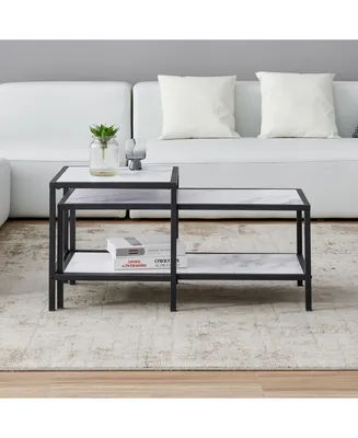 Simplie Fun Modern Nesting Coffee Table Square & Rectangle, Metal Frame With Wood Marble Top