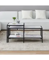 Simplie Fun Modern Nesting Coffee Table Square & Rectangle, Metal Frame With Wood Marble Top