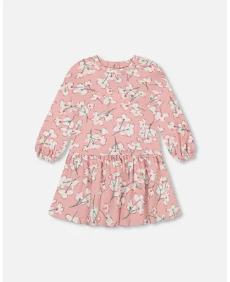 Baby Girl French Terry Dress Pink Jasmine Flower Print - Infant