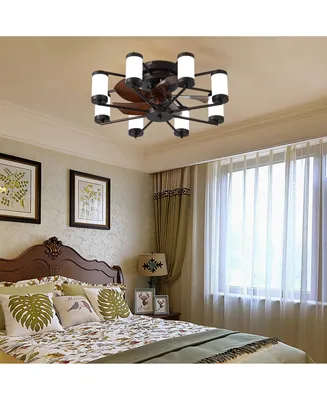 Simplie Fun Ceiling Fan 21.7" With Dimmable Light Dc Motor And 6 Speeds Reversible With Remote Control Flush Mount Low Profile Indoor With 5 Blade For