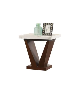 Simplie Fun Forbes End Table In White Marble & Walnut