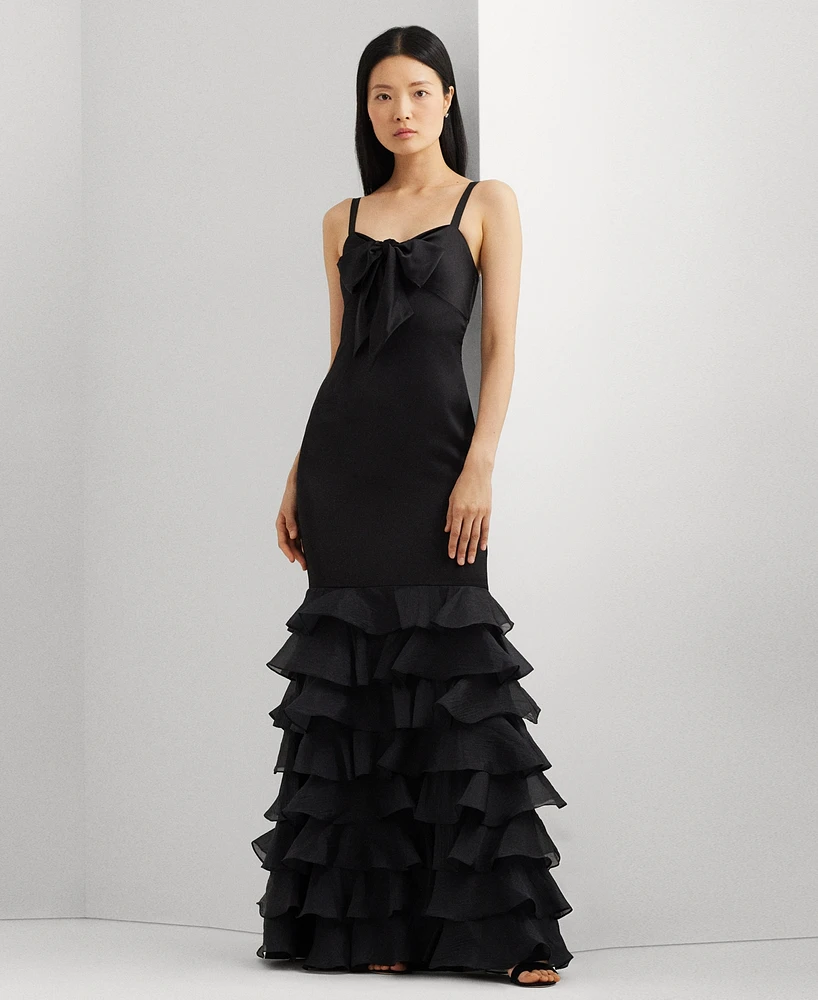 Lauren Ralph Women's Satin Tiered Ruffled Gown