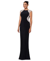 Xscape Petite Rhinestone-Trim Illusion Gown