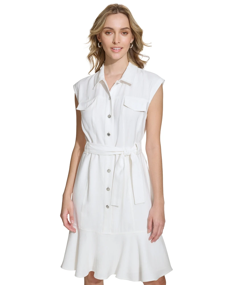 Calvin Klein Women's Sleeveless Belted Shirtdress