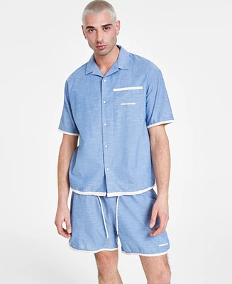 A|X Armani Exchange Men's Regular-Fit Button-Down Drawstring Camp Shirt