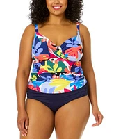 Anne Cole Plus Size Crossover Underwire Tankini Top High Waist Bikini Bottoms