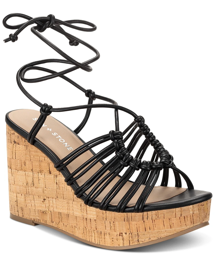 Sun + Stone Women's Tillyy Strappy Lace Up Wedge Sandals