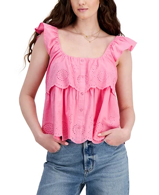 Planet Heart Juniors' Cotton Eyelet Tiered Tank