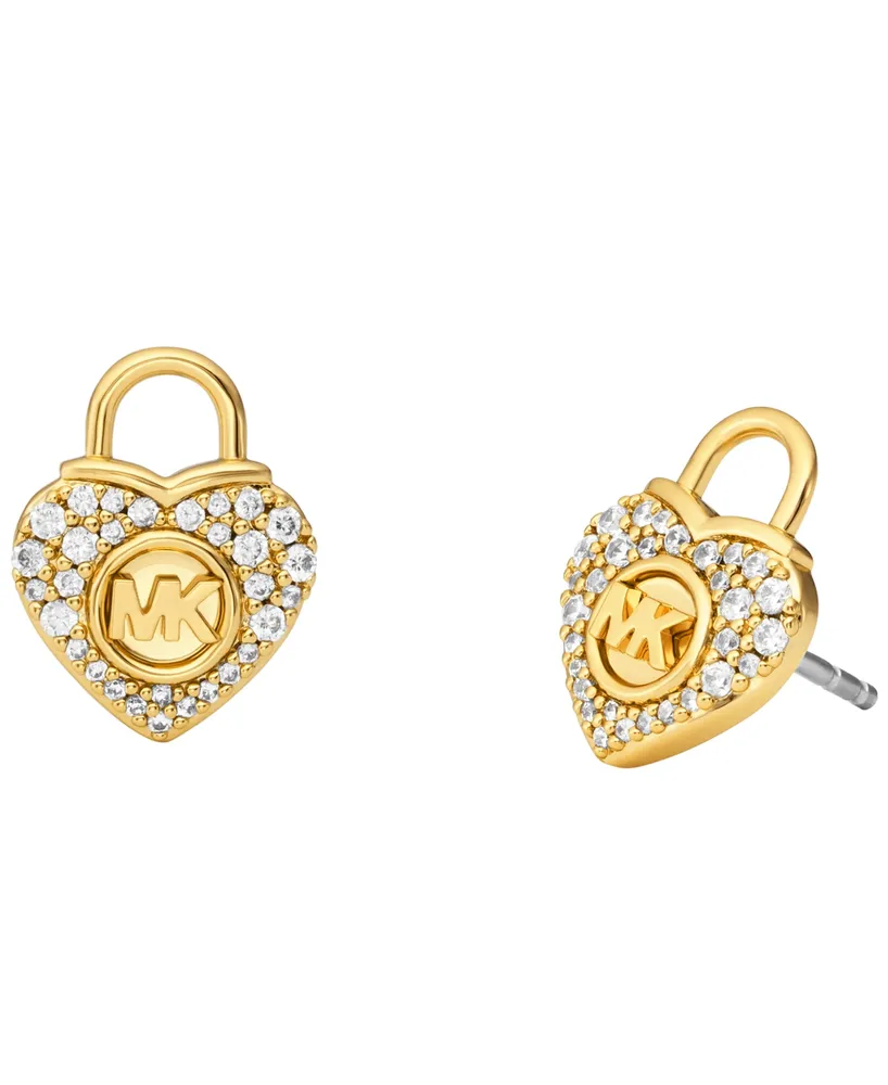 Michael Kors Silver-Tone or Gold-Tone Heart Lock Stud Earrings