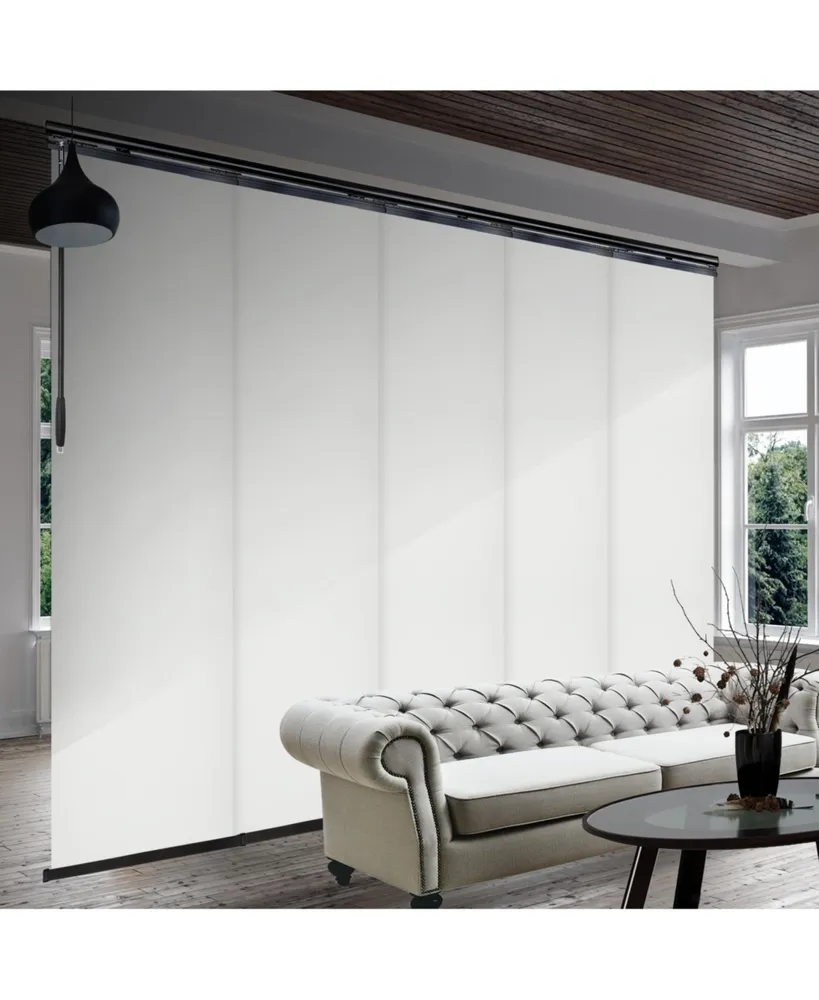 Sage Gray Blind 5-Panel Single Rail Panel Track Extendable 58"-110"W x 94"H, width 23.5"