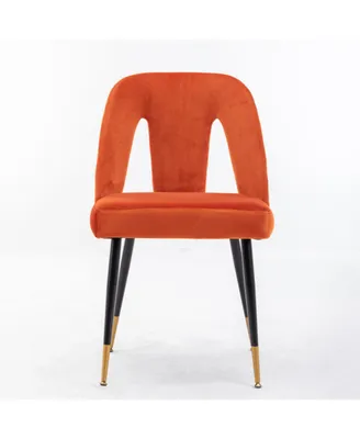 Simplie Fun Collection Modern Contemporary Velvet Upholstered Dining Chair With Nailheads And Gold Tipped Black Metal Legs, Orange, Set Of 2