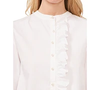 CeCe Women's Ruffled Button-Front Long-Sleeve Cropped Blouse