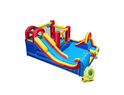 7 in 1 Outdoor Inflatable Bounce House with Water Slides and Splash Pools with 735W Blower