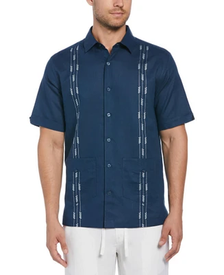 Cubavera Men's Short Sleeve Leaf Linen Blend Embroidered Guayabera Button-Front Shirt