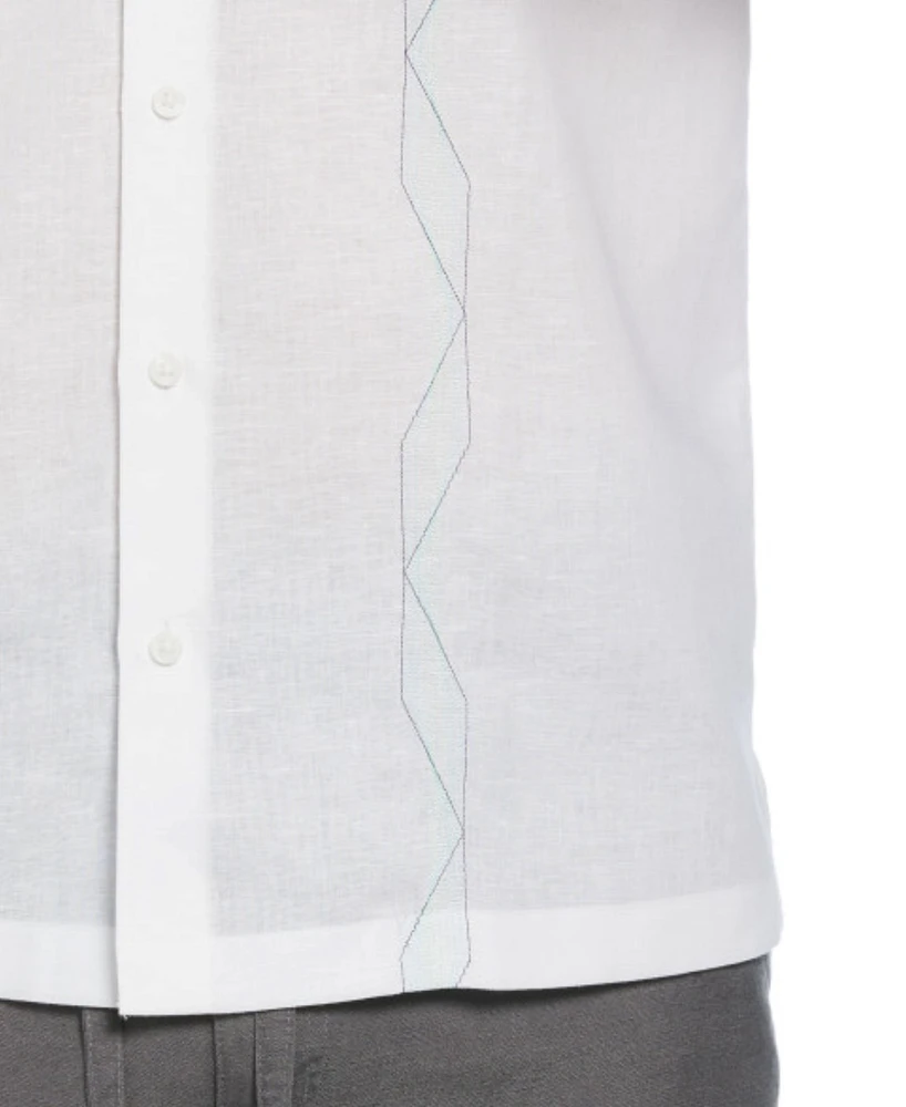 Cubavera Men's Short Sleeve Geo Embroidered Linen Blend Button-Front Shirt