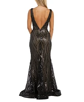 Morgan & Company Juniors' Sequined Plunge-Neck Gown