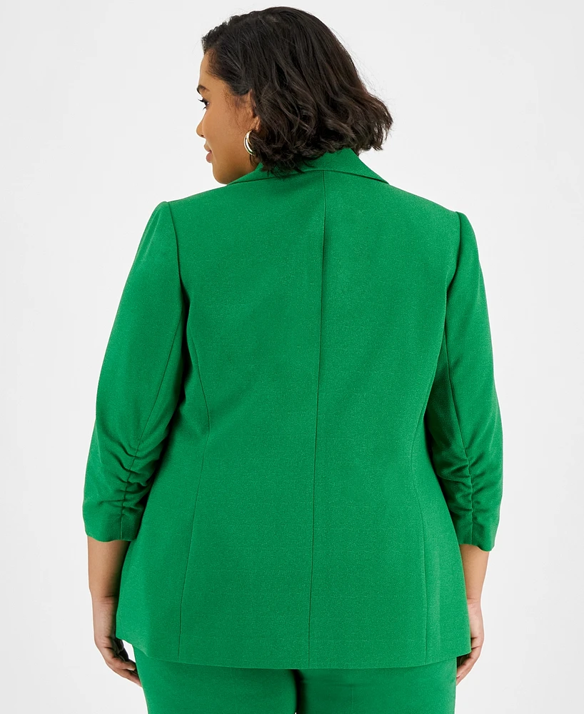 Bar Iii Plus Faux Double-Breasted Ruched-Sleeve Blazer, Created for Macy's