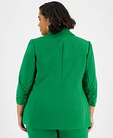 Bar Iii Plus Faux Double-Breasted Ruched-Sleeve Blazer, Created for Macy's