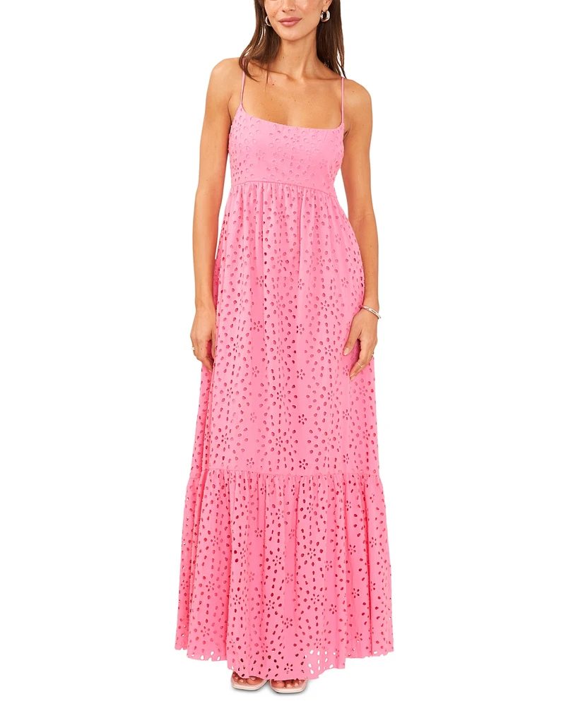 1.state Women's Eyelet Embroidered Cotton Maxi Dress