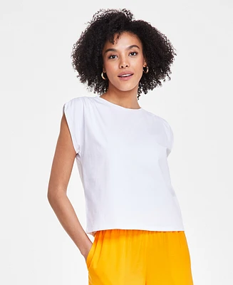 Bar Iii Petite Ruched-Shoulder Cap-Sleeve Knit Top, Created for Macy's