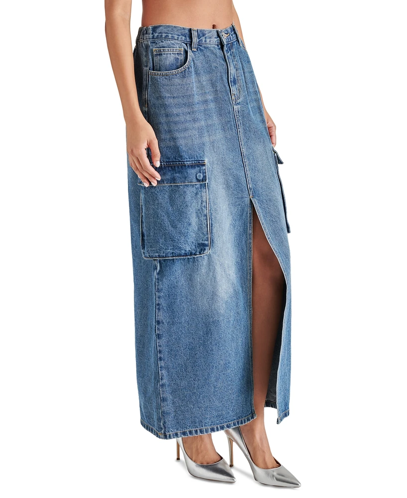 Steve Madden Women's Benson Slit-Front Patch-Pocket Cotton Skirt