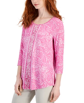 Jm Collection Women's Printed 3/4-Sleeve Relaxed Knit Top, Created for Macy's