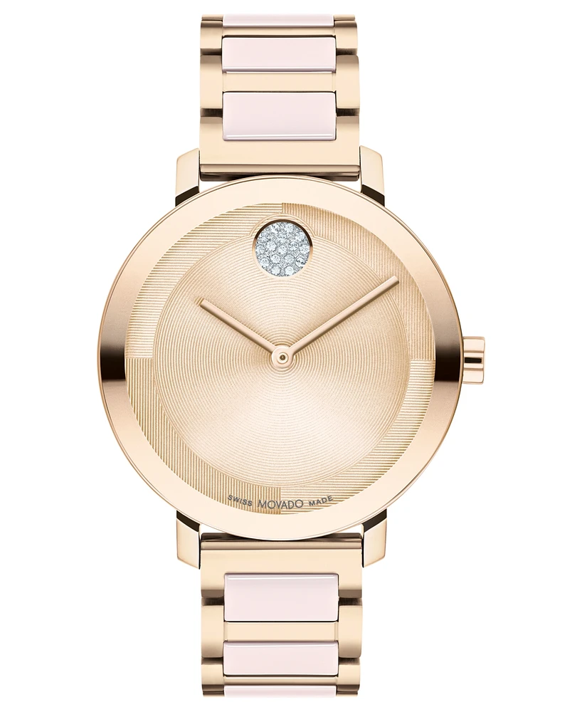 Movado Women's Swiss Bold Evolution 2.0 Blush Ceramic & Carnation Ion Plated Steel Bracelet Watch 34mm - Two