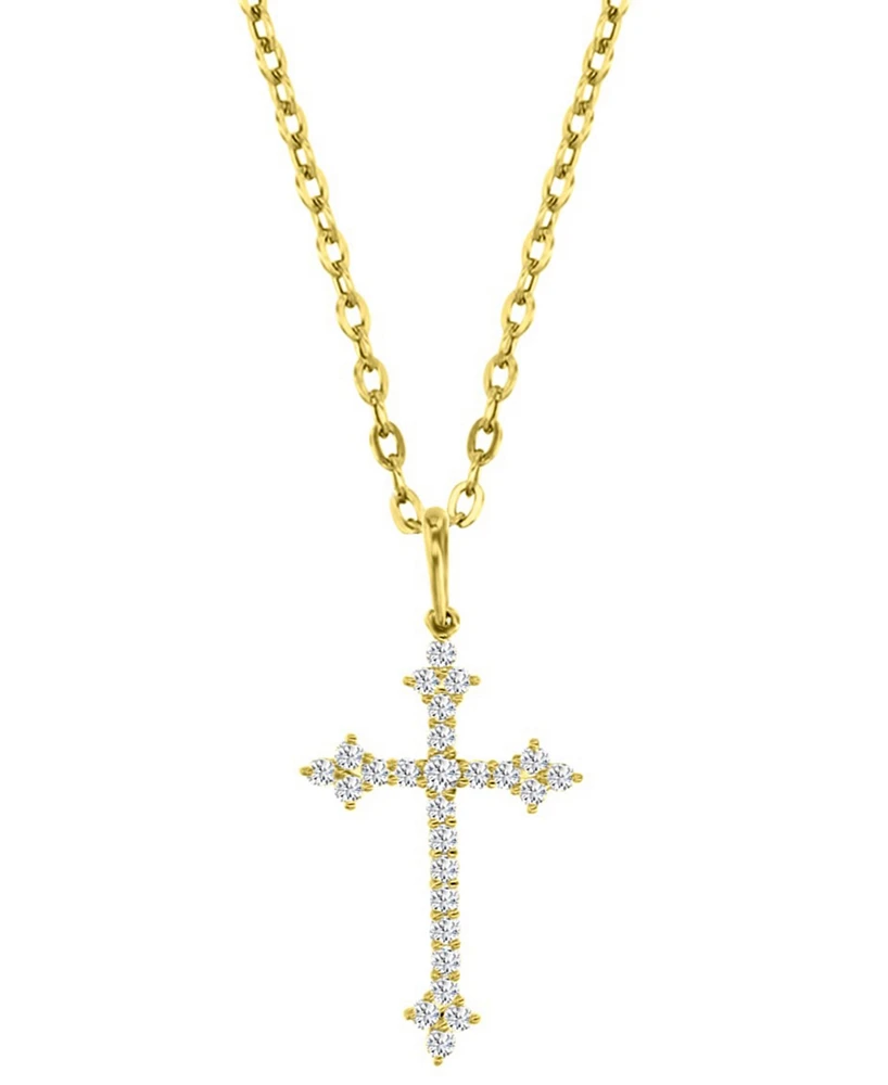 Cubic Zirconia Small Cross 18" Pendant Necklace in 10k Gold