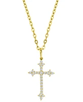 Cubic Zirconia Small Cross 18" Pendant Necklace in 10k Gold