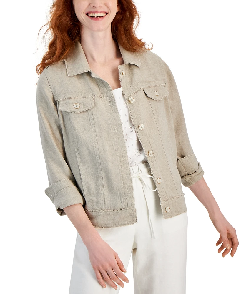 Charter Club Plus 100% Linen Jacket, Created for Macy's
