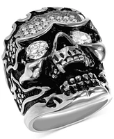 Blackjack Cubic Zirconia Ornately Detailed Skull Statement Ring