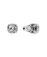 Swarovski Rhodium Plated Square Cut Color Birthstone Stud Earrings