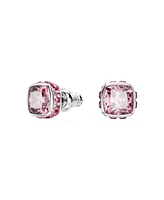 Swarovski Rhodium Plated Square Cut Color Birthstone Stud Earrings