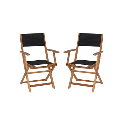 Stora Set Of 2 Indoor/Outdoor Acacia Wood Folding Patio Bistro Armchairs With Text Ilene Mesh Back And Seat